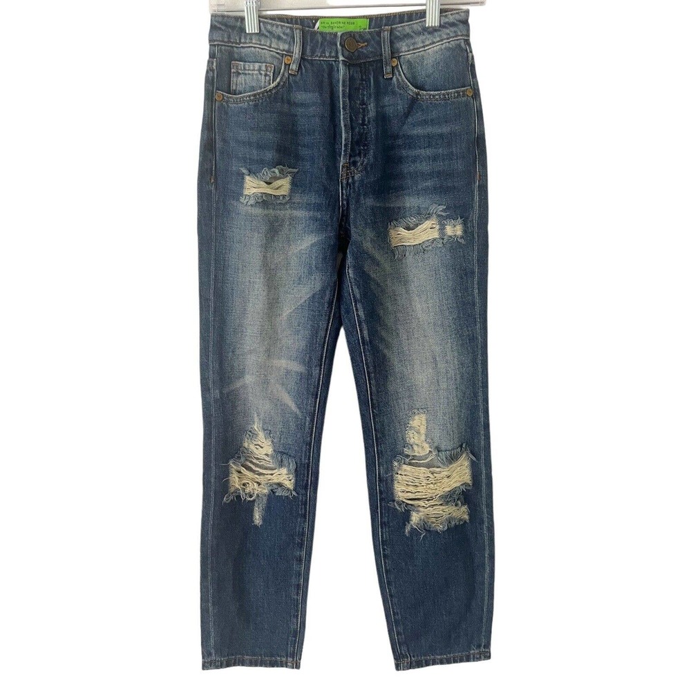 NWT Sandrine Rose Free People Mid Rise Distressed Slim Straight Jeans Size 24
